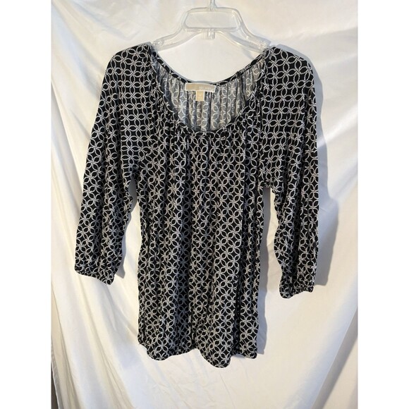 Michael Kors Designer Women’s Black Geo Print 3/4 Sleeve Pullover Blouse Size M - Picture 5 of 6